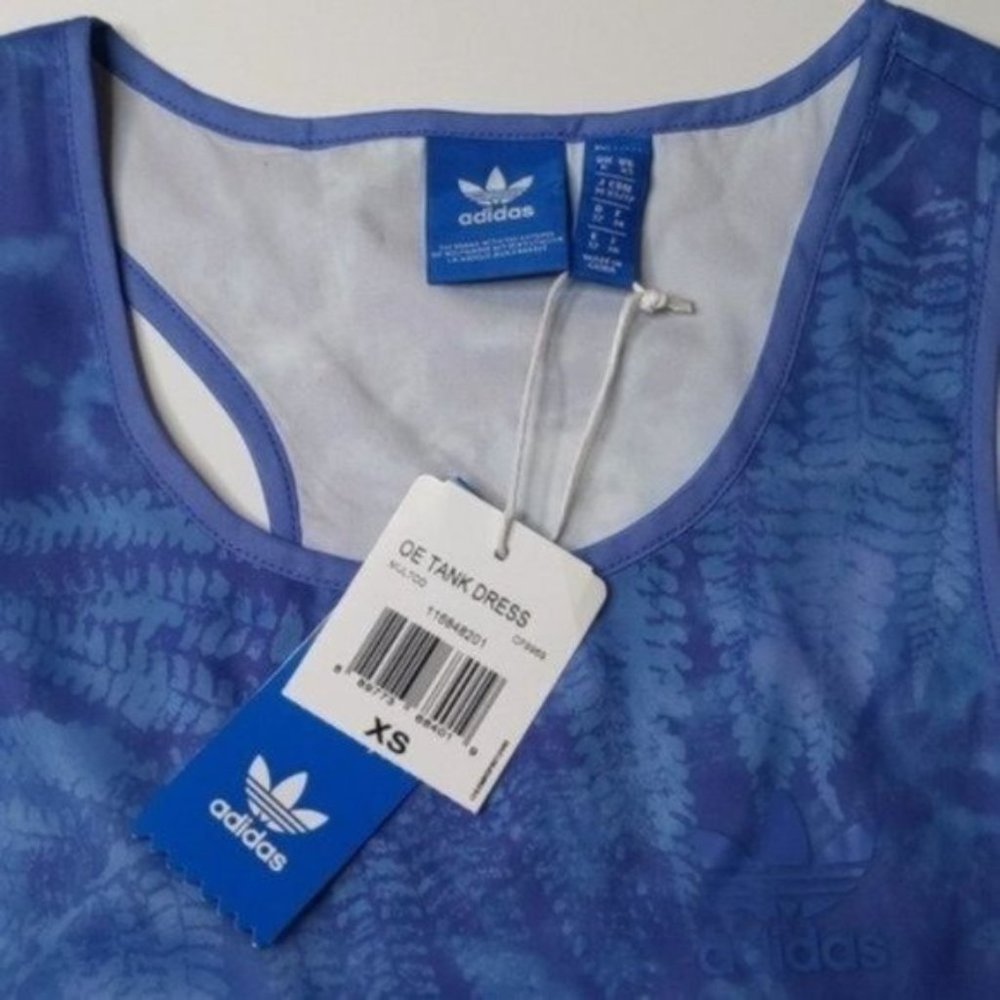 Adidas Originals Blue Overlay Tank MIDI Dress XS EXTRA SMALL RACERBACK NWT NEW - Picture 8 of 9